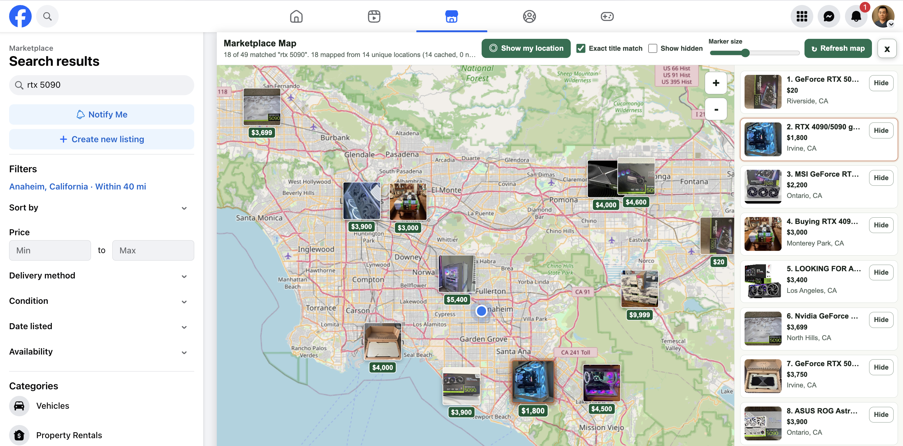 Marketplace Atlas mapping RTX 5090 GPU listings